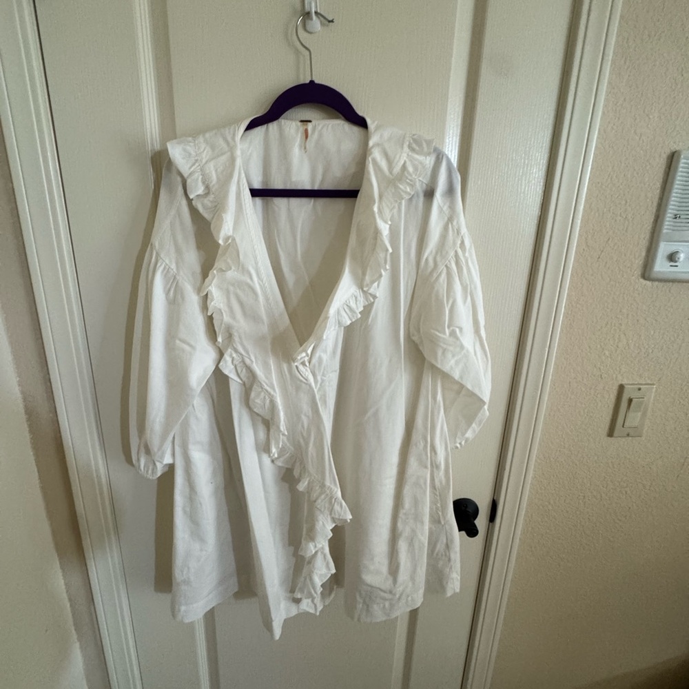White Ruffled Women's Shirt Dress